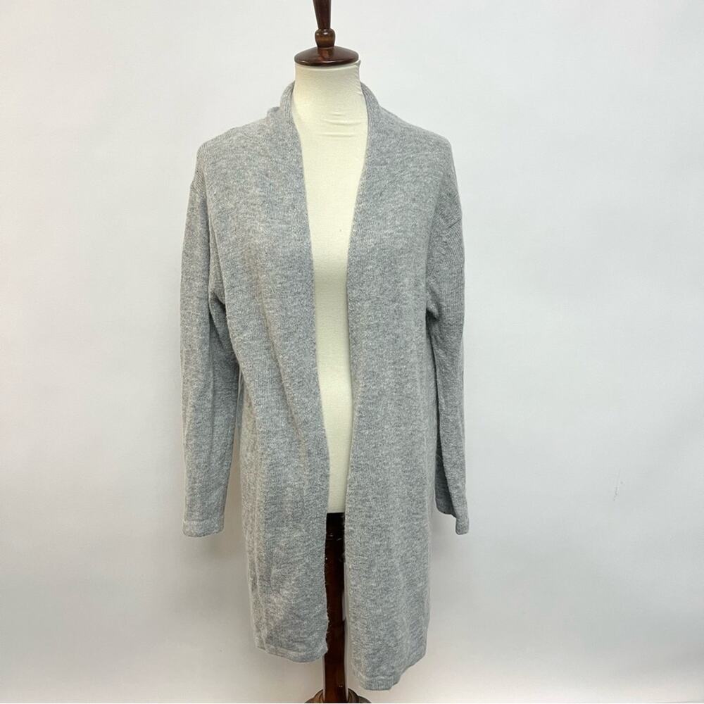 Renee C Angora Longline Duster Cardigan Sweater Gray Open Concept Medium